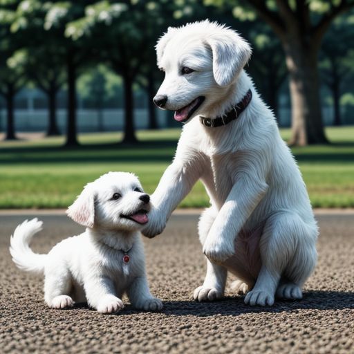 Hình ảnh chú chó trắng đi cùng chủ nhân trong giấc mơ